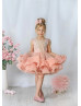 Pink Satin Tulle V Back Short Flower Girl Dress